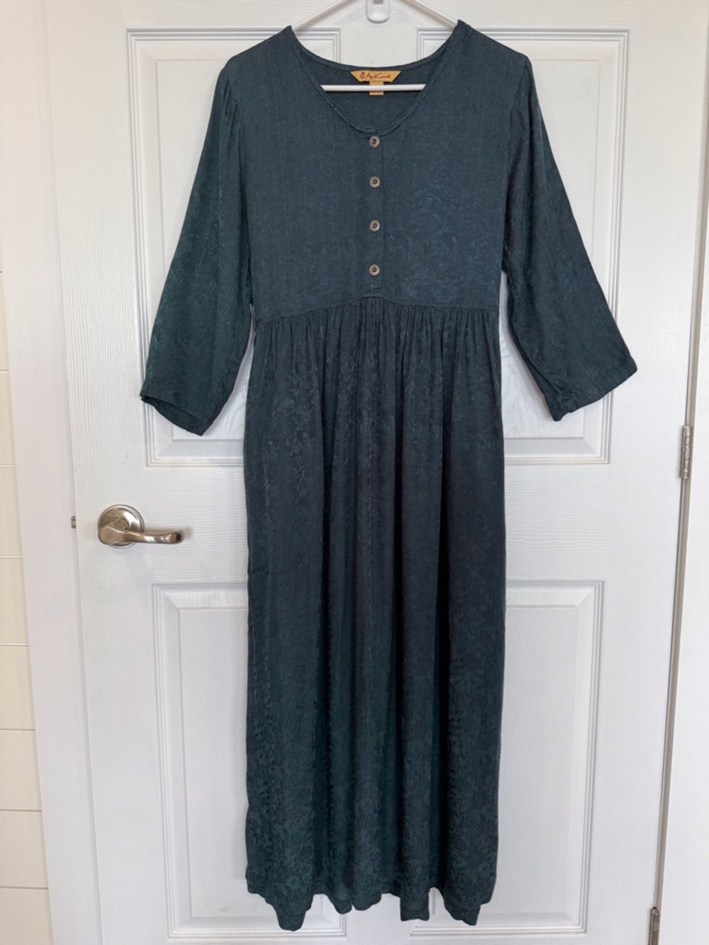 April Cornell dress dark green tonal floral print prairie cottagecore pockets